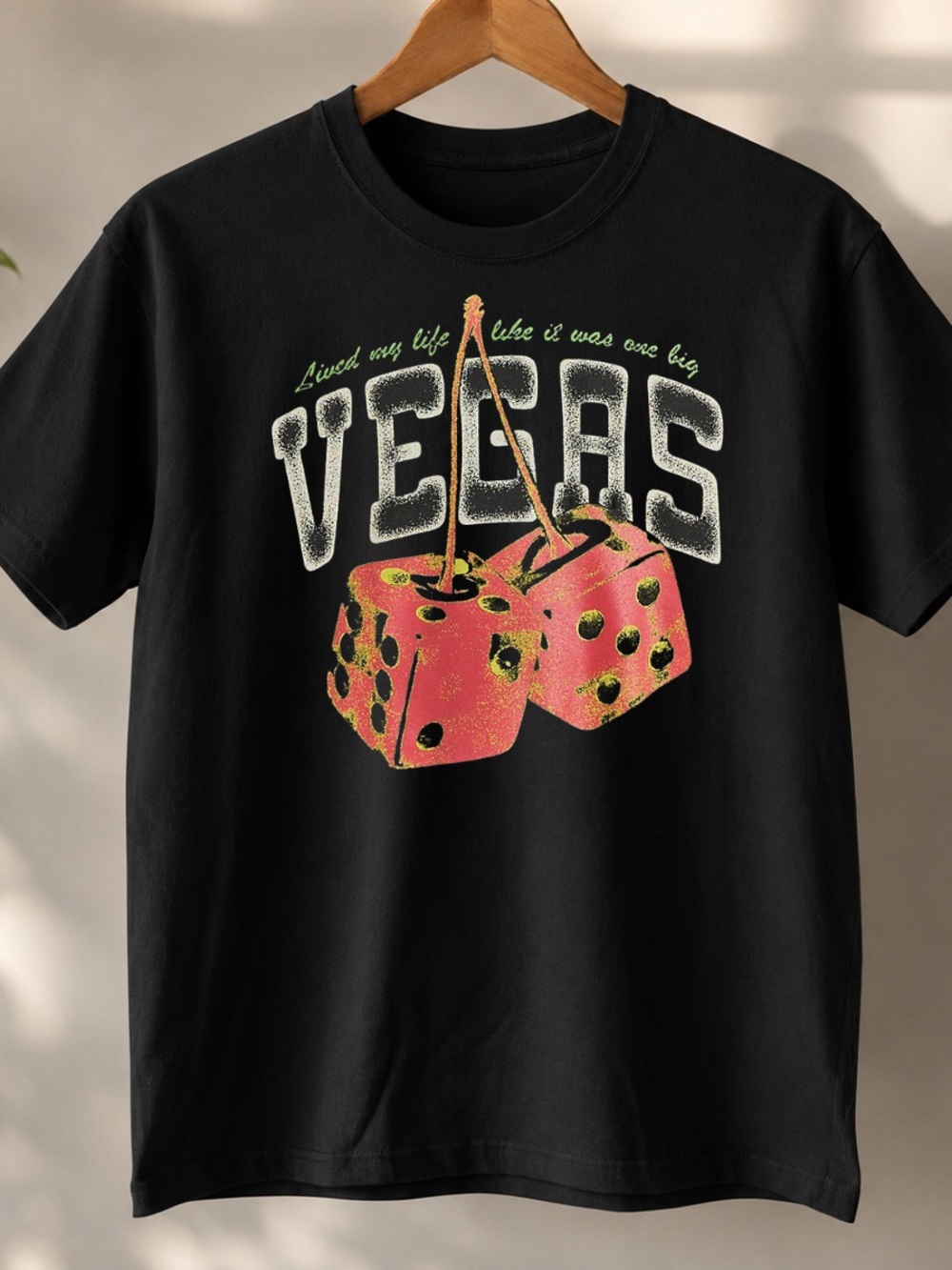 Gildan Black Vegas Graphic Tee with Pink Dice